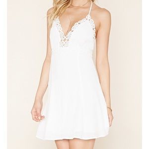 F21 White Halter Dress with Lace Design